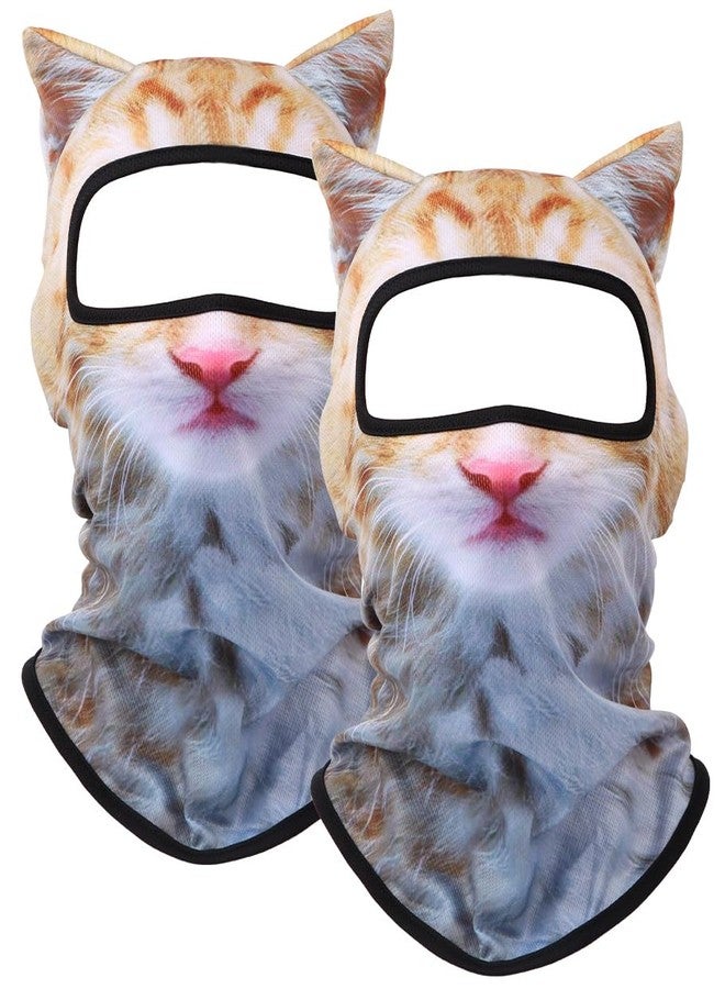 EUDOLAH 3D Cat Ski Balaclava Sheisty Face Mask with Ears Cute Animal Ski Mask for Music Festivals Raves Party Outdoor Activities 2pack cat Orange - Image 1